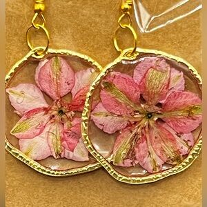 Gold and Pink Floral Earrings